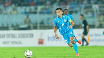 Sunil Chhetri in action during his final match for India. AIFF image 